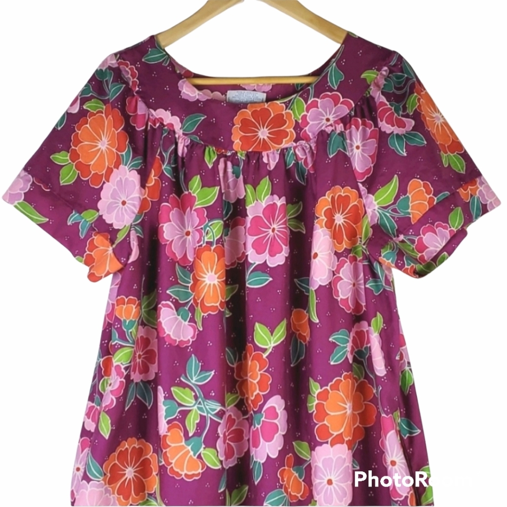Vintage Pink and Purple Midi Dress/ Mumu with Floral Elegance